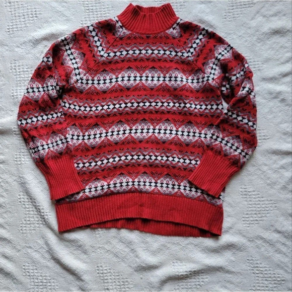 Chaps Fair Isle Festive Red  Knit Sweater - Picture 2 of 10